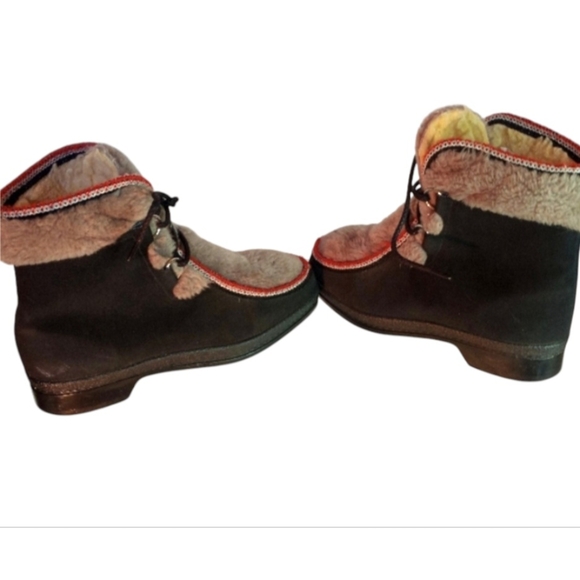 Snowland Vintage Faux-fur Suede Wedge Winter Ankle Lace-up Boots Size 7 - Picture 3 of 12